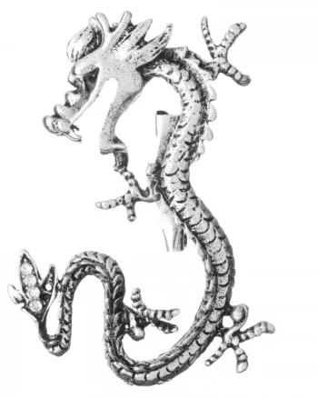 Brosa metalica argintie Dragon,  simbolul puterii, curajului si succesului