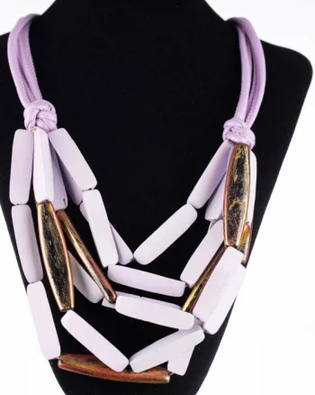 Colier multicolor din lemn lila mat