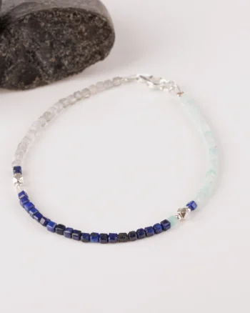 Bratara argint cuburi de 3 mm de lapis, amazonit si labradorit