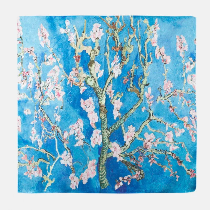 Esarfa patrata imprimata cu o reproducere dupa    Migdal Inflorind   de Van Gogh