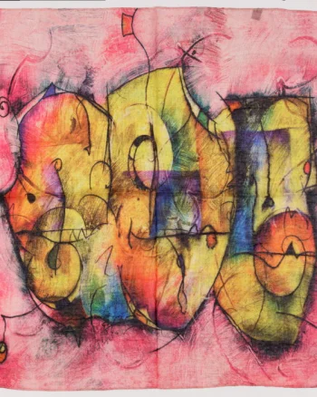 Esarfa tip batic din bumbac, cu imprimeu grafic abstract pe fond roz