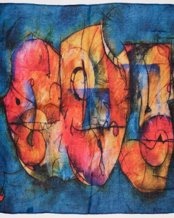 Esarfa tip batic din bumbac, cu imprimeu grafic abstract pe fond albastru
