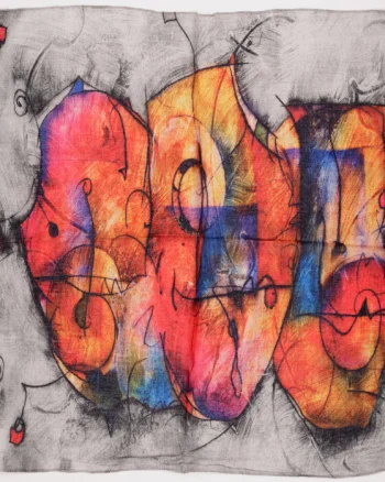 Esarfa tip batic din bumbac,  cu imprimeu grafic abstract pe fond gri deschis