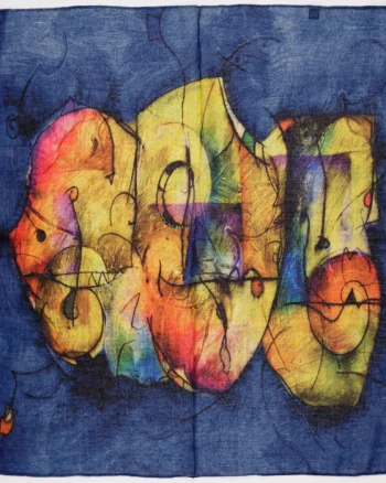 Esarfa tip batic din bumbac, cu imprimeu grafic abstract pe fond bleumarin