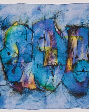 Esarfa tip batic din bumbac,  cu imprimeu grafic abstract pe fond bleu