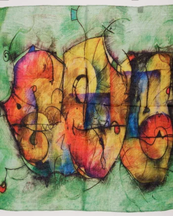 Esarfa tip batic  din bumbac, cu imprimeu grafic abstract pe fond verde prazuliu
