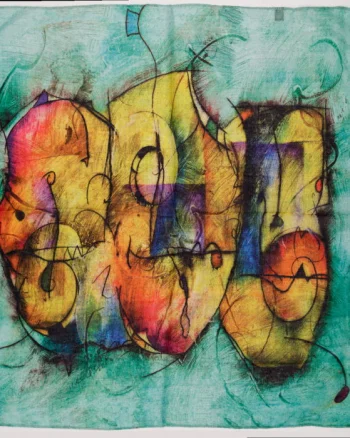 Esarfa tip batic din bumbac,  cu imprimeu grafic abstract pe fond verde menta
