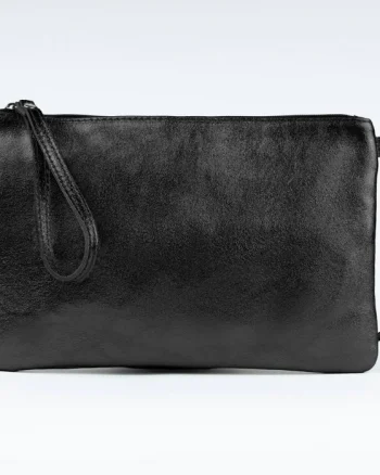 Geanta plic crossbody negru metalizat, din piele naturala
