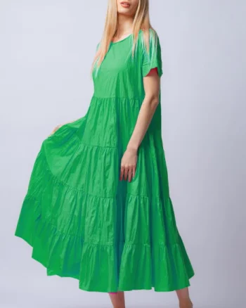 Rochie lunga verde cu patru volane