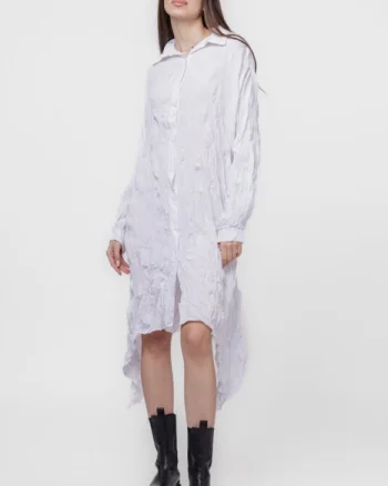 Rochie camasa creponata, in colturi, alba