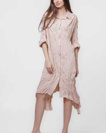 Rochie camasa creponata, in colturi, roz