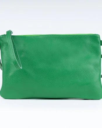 Geanta plic crossbody verde, din piele naturala