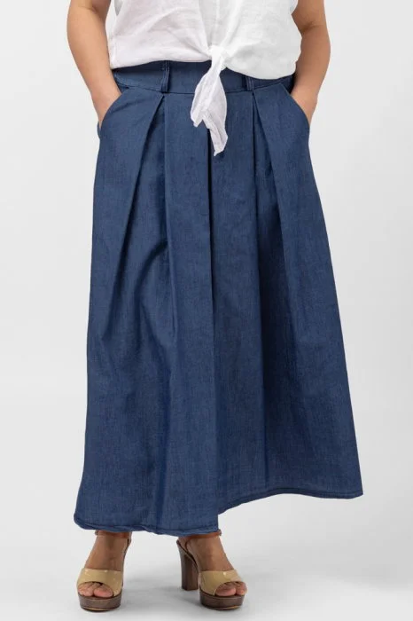 Fusta denim cu pense, albastru jeans inchis