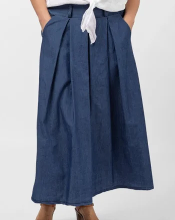 Fusta denim cu pense, albastru jeans inchis