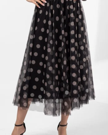 Fusta clos din tulle, neagra cu buline bej