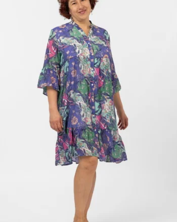 Rochie de vara midi cu imprimeu floral pe fond lavanda
