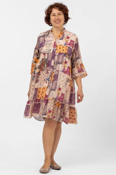 Rochie de vara midi cu imprimeu floral pe fond portocaliu