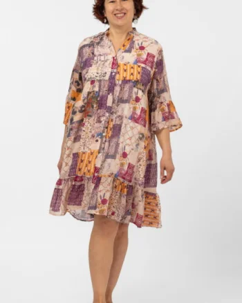 Rochie de vara midi cu imprimeu floral pe fond portocaliu