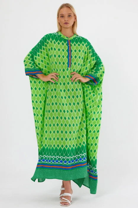 Rochie verde oversize, cu imprimeu geometric, cu romburi