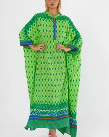 Rochie verde oversize, cu imprimeu geometric, cu romburi