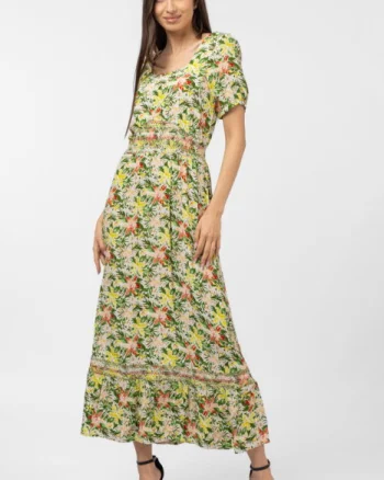 Rochie lunga din vascoza, cu imprimeu floral