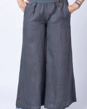 Fusta pantalon gri casual, din in, cu o curea fancy