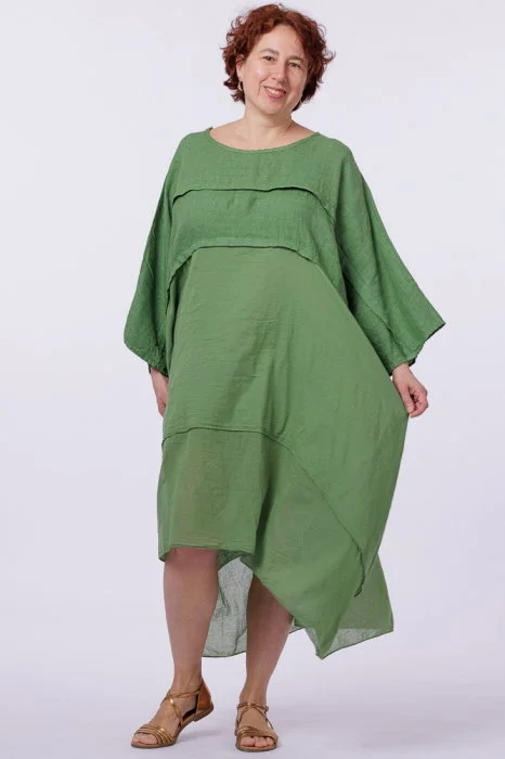 Rochie oversize verde olive, din in si batist de bumbac