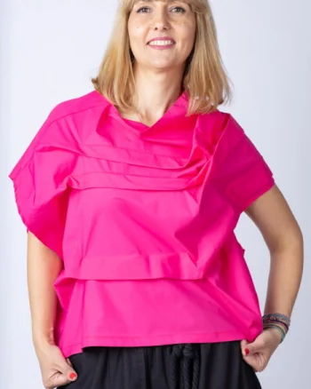 Bluza fucsia asimetrica, extravaganta, din bumbac satinat