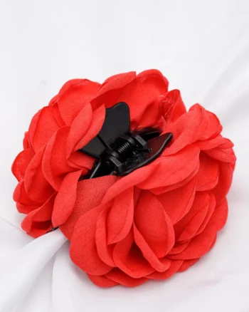 Clama medie cu flori textile, rosie