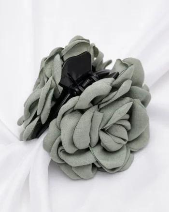 Clama medie cu flori textile, kaki