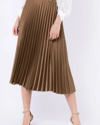 Fusta plisata, satinata, midi, capucino