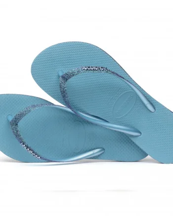 Papuci Havaianas slim din cauciuc natural cu glitter, albastru