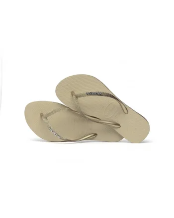 Papuci Havaianas slim din cauciuc natural cu glitter, gri nisipiu