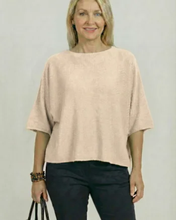 Pulover versatil cu maneca fluture din vascoza, bej