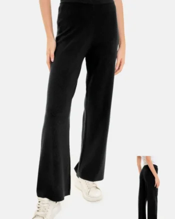 Pantaloni largi si drepti, casual, din tricotaj fin, negri