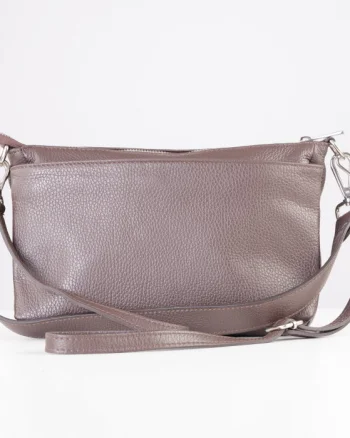 Geanta crossbody cu trei compartimente din piele naturala, maron ciocolata