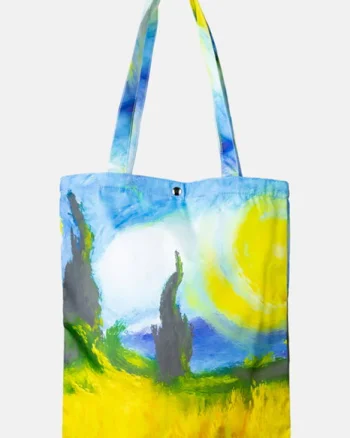 Geanta shopper din material textil, cu imprimeu inspirat dintr-o pictura a lui Vincent Van Gogh