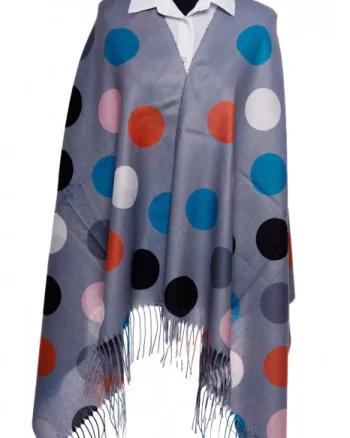 Esarfa din casmir cu buline multicolore pe fond gri