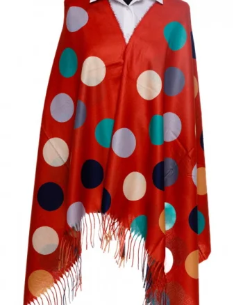 Esarfa din casmir cu buline multicolore pe fond caramiziu
