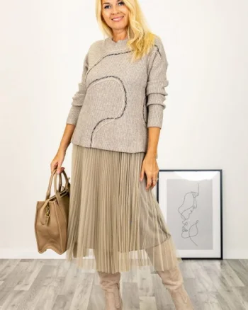 Rochie suprapusa din tulle plisat, cu puloveras, bej