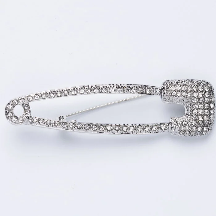 Brosa metalica argintie tip ac cu pietricele