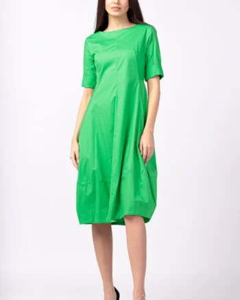 Rochie verde, lalea, cambrata, cu fermoar, din poplin de bumbac
