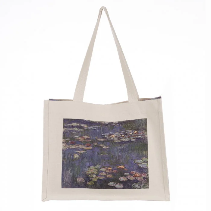 Geanta de umar din material textil cu imprimeu Nuferii lui Claude Monet