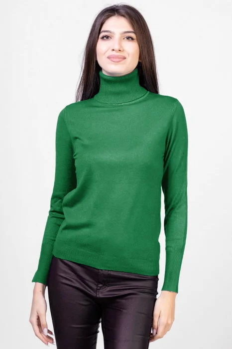Helanca masura mai mare, din tricotaj cu guler inalt, verde