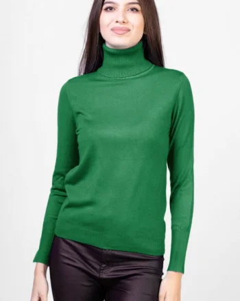 Helanca masura mai mare, din tricotaj cu guler inalt, verde