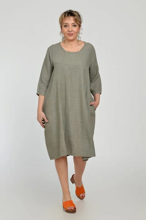 Rochie lalea din in, masura mare, bej inchis
