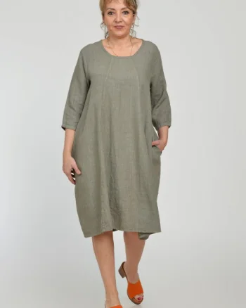 Rochie lalea din in, masura mare, bej inchis