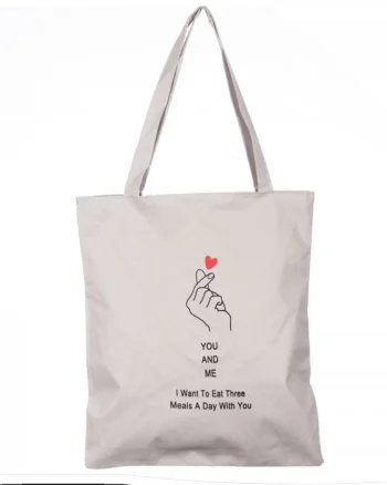 Geanta shopper din material textil, cu imprimeu You and Me