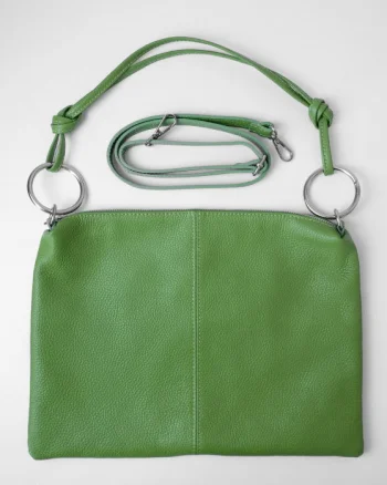 Geanta plic mare cu inele mari arginti  si doua barete, din piele naturala verde oliv