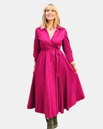 Rochie clos, petrecuta, din poplin de bumbac, fucsia